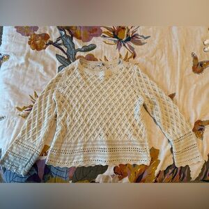 Loft Scalloped Hem Cream Sweater